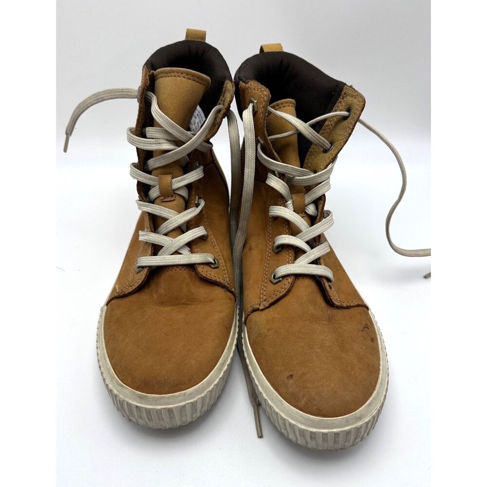 Timberland Womens High-Top Sneakers 7.5 Tan Leather ReBOTL Sole Casual Shoes